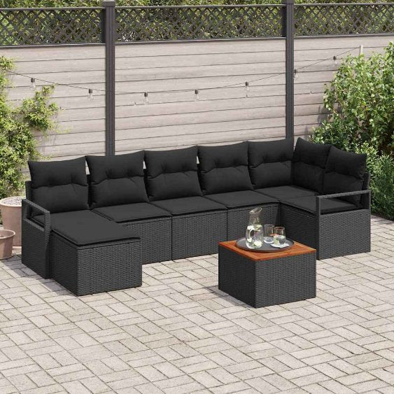 Gartensofa-set mit Speicher 8 pcs Schwarz und Creme Poly-Rattan