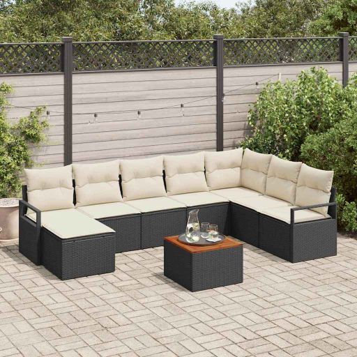 Garten-Sofa-Set 9 pcs Schwarz und Weiß