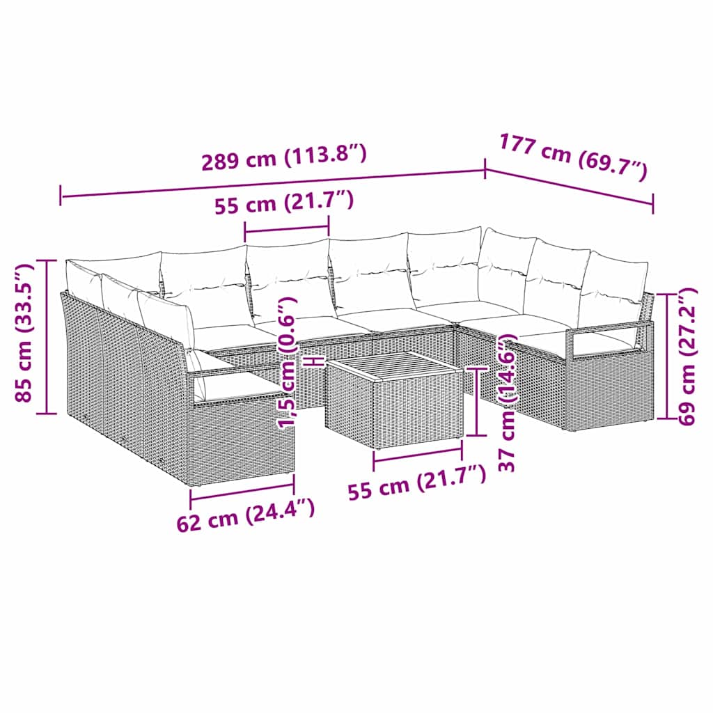 Garten-Sofa-Set 10 pcs Schwarz und Weiß
