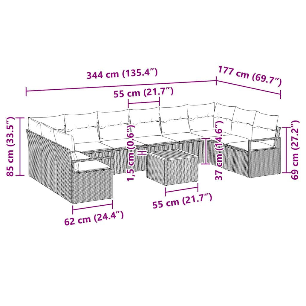 Garten-Sofa-Set 11 pcs Schwarz und Weiß
