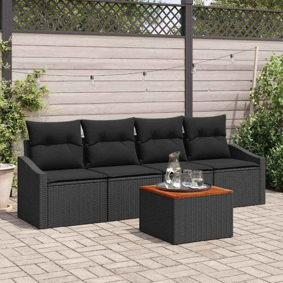 Gartensofa-set mit Speicher 5 pcs Schwarz und Creme Poly-Rattan
