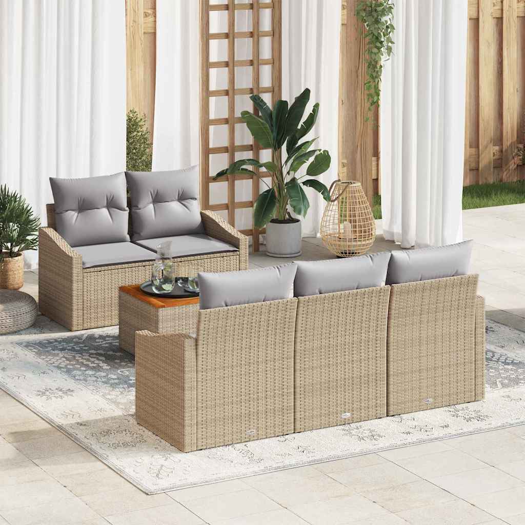 Gartensofa-set mit Speicher 6 pcs Schwarz und Creme Poly-Rattan