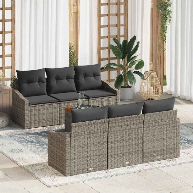 Gartensofa-set mit Speicher 7 pcs Schwarz und Creme Poly-Rattan
