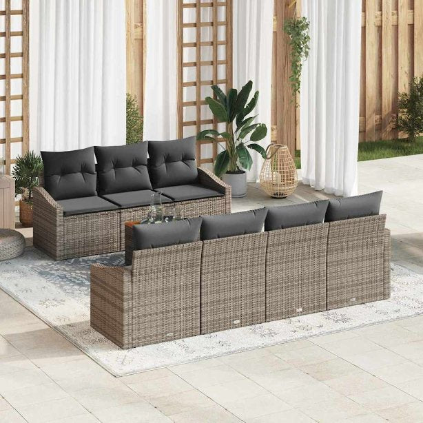Gartensofa-set mit Speicher 8 pcs Schwarz und Creme Poly-Rattan
