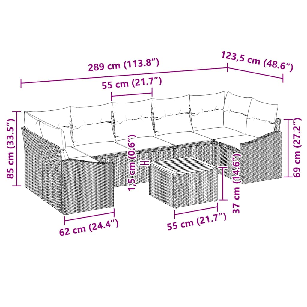 Garten-Sofa-Set 8 pcs Schwarz und Weiß