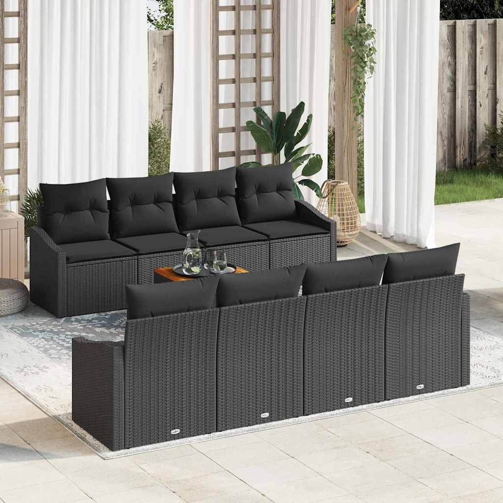 Gartensofa-set mit Speicher 9 pcs Schwarz und Creme Poly-Rattan
