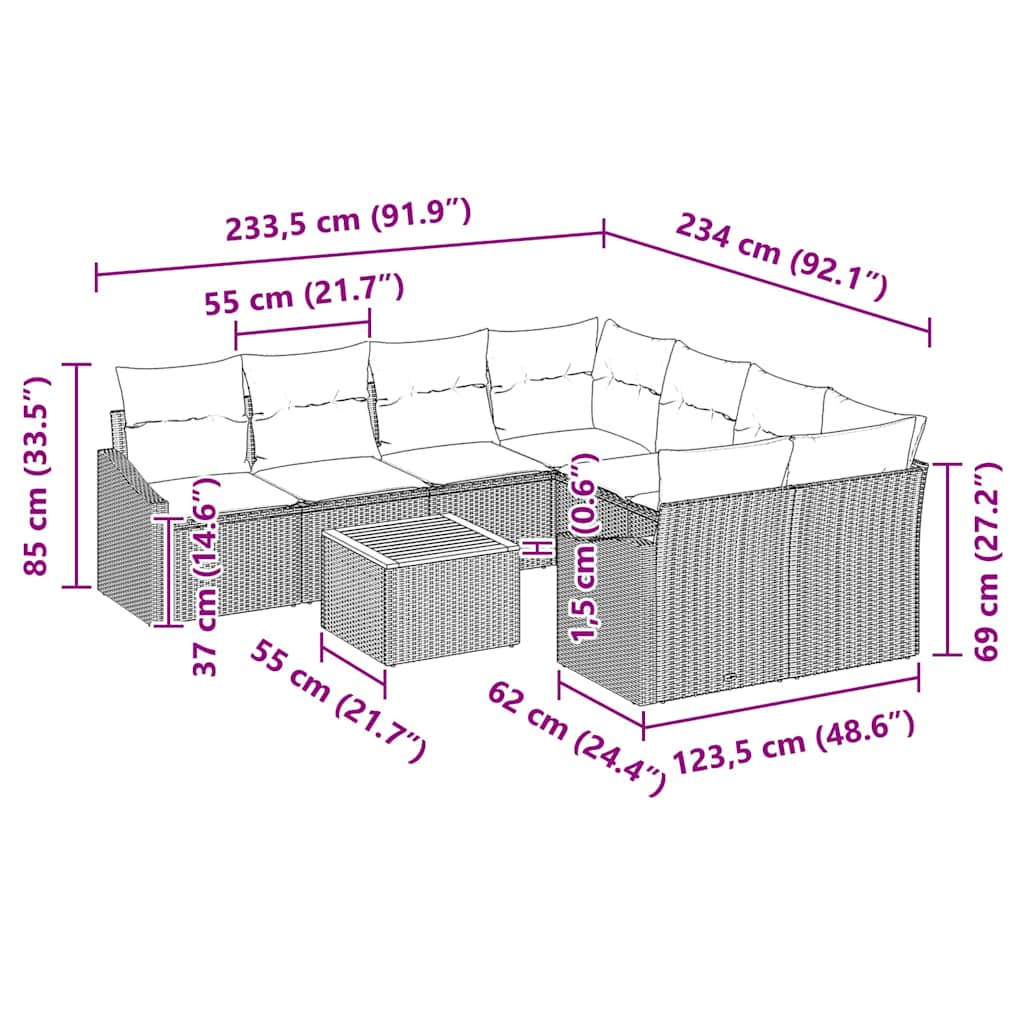 Gartensofa-set mit Speicher 9 pcs Schwarz und Creme Poly-Rattan
