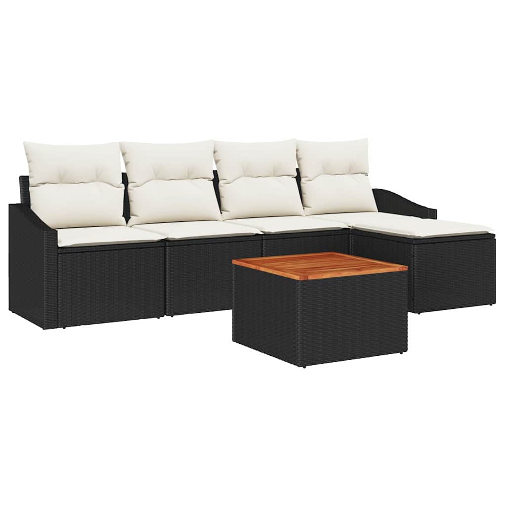 Gartensofa-set mit Speicher 6 pcs Schwarz und Creme Poly-Rattan