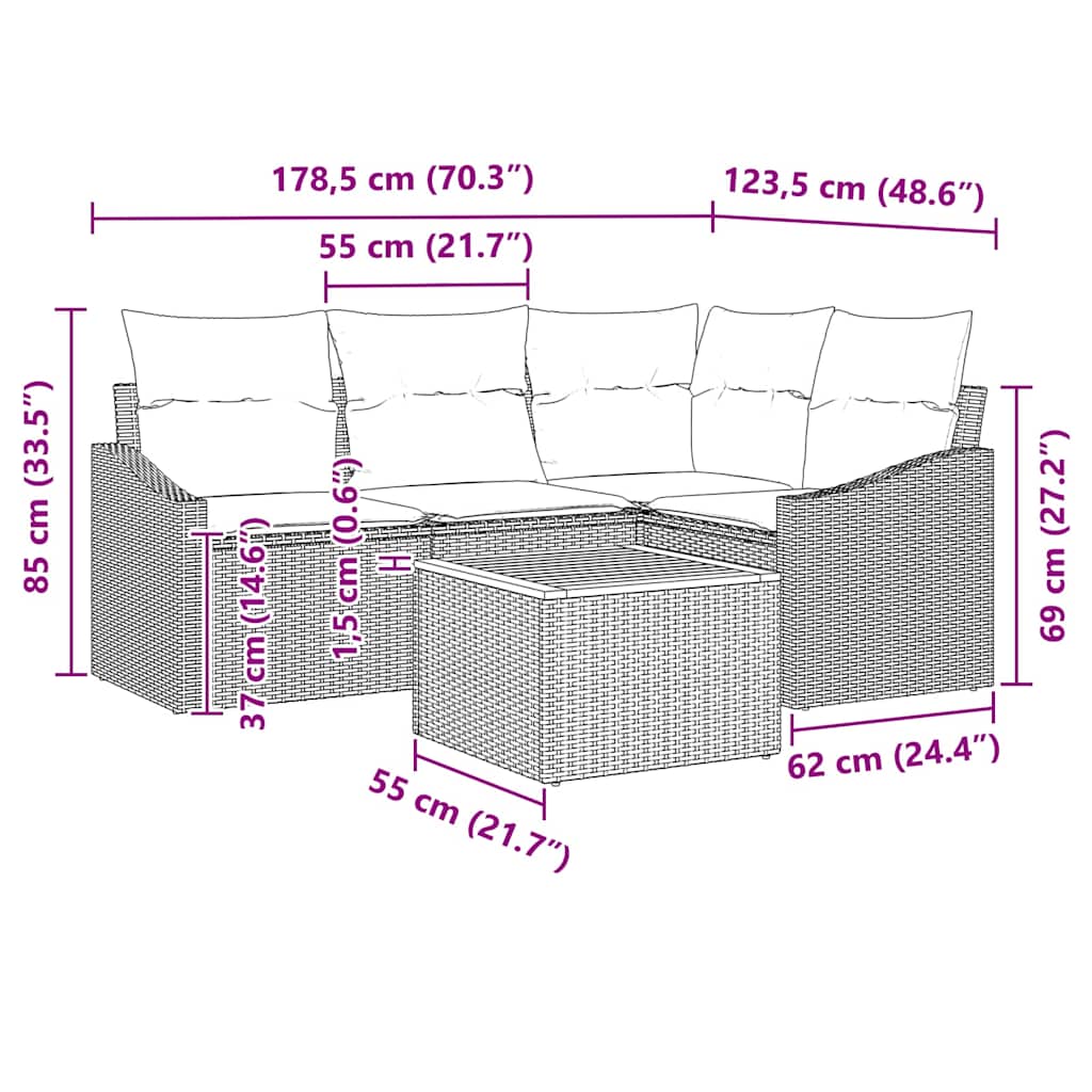 Gartensofa-set mit Speicher 5 pcs Schwarz und Creme Poly-Rattan