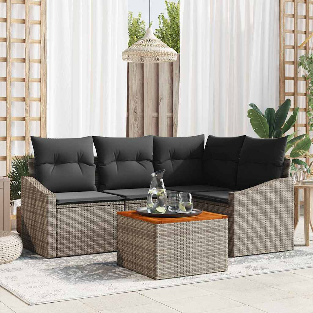 Gartensofa-set mit Speicher 5 pcs Schwarz und Creme Poly-Rattan