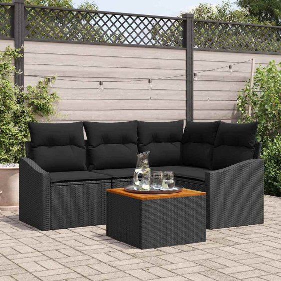 Gartensofa-set mit Speicher 5 pcs Schwarz und Creme Poly-Rattan