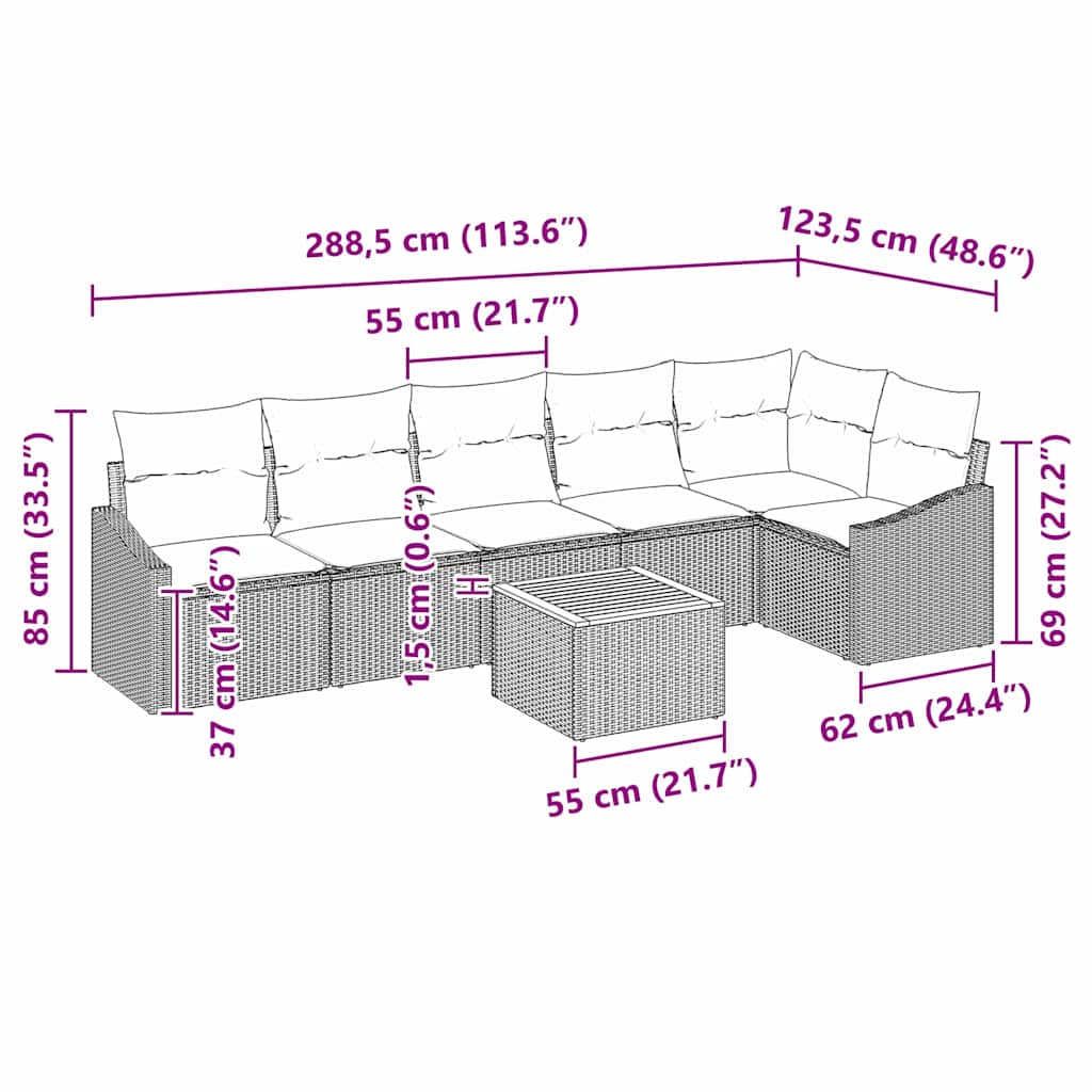 Gartensofa-set mit Speicher 7 pcs Schwarz und Creme Poly-Rattan