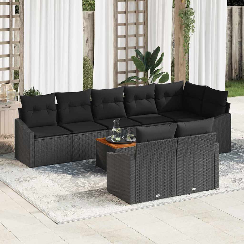 Gartensofa-set mit Speicher 9 pcs Schwarz und Creme Poly-Rattan