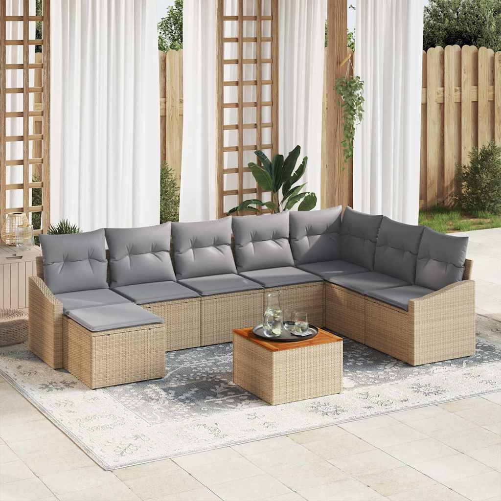 Gartensofa-set mit Speicher 9 pcs Schwarz und Creme Poly-Rattan