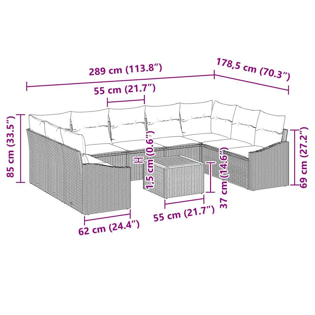 Gartensofa-set 10 pcs Schwarz und Creme Poly-Rattan