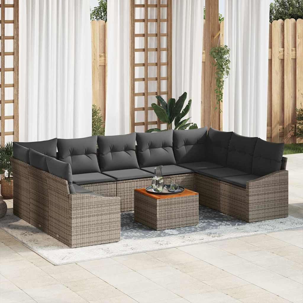 Gartensofa-set 10 pcs Schwarz und Creme Poly-Rattan