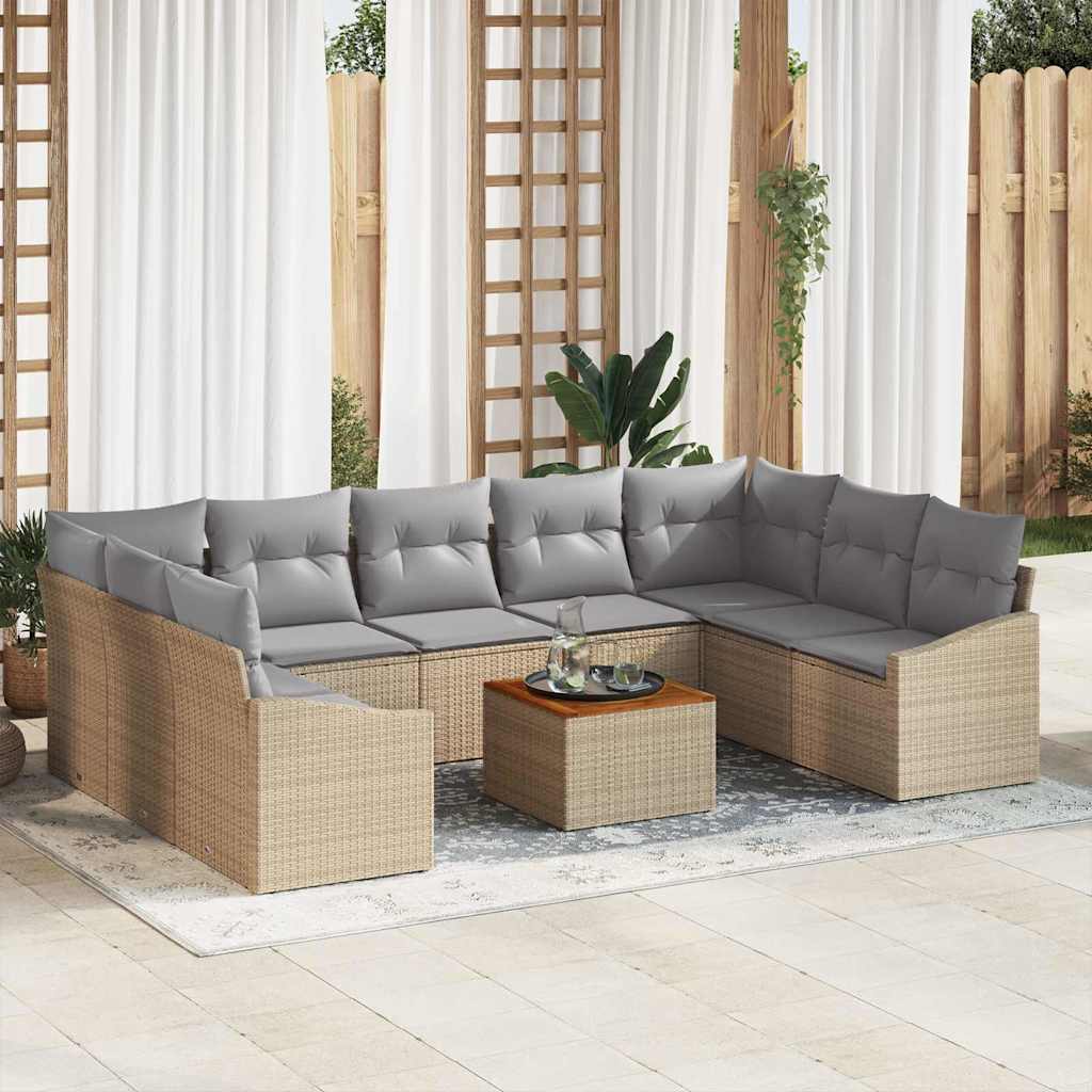 Gartensofa-set 10 pcs Schwarz und Creme Poly-Rattan