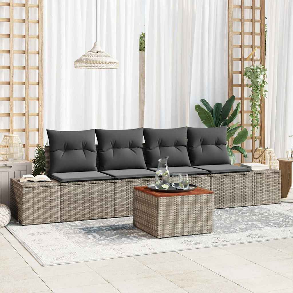 Gartensofa-set mit Speicher 5 pcs Schwarz und Creme Poly-Rattan