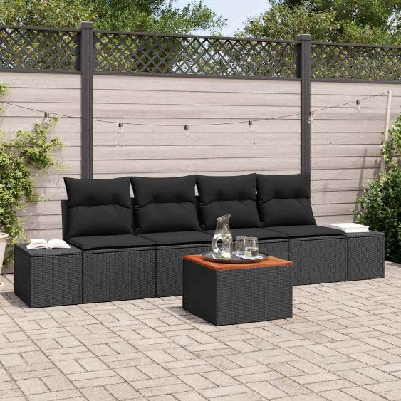 Gartensofa-set mit Speicher 5 pcs Schwarz und Creme Poly-Rattan