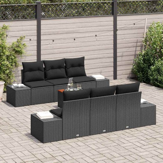 Garten-Sofa-Set 7 pcs Schwarz und Weiß