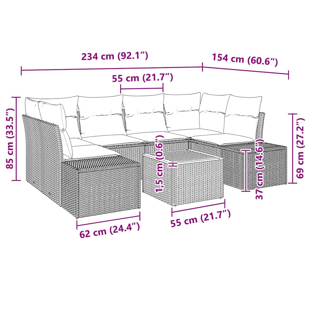 Garten-Sofa-Set 7 pcs Schwarz und Weiß