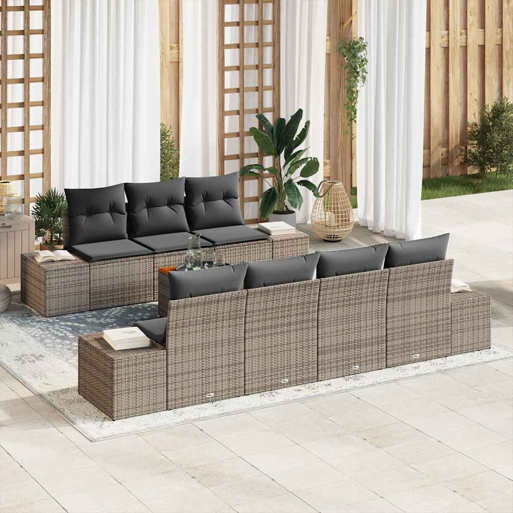 Gartensofa-set mit Speicher 8 pcs Schwarz und Creme Poly-Rattan