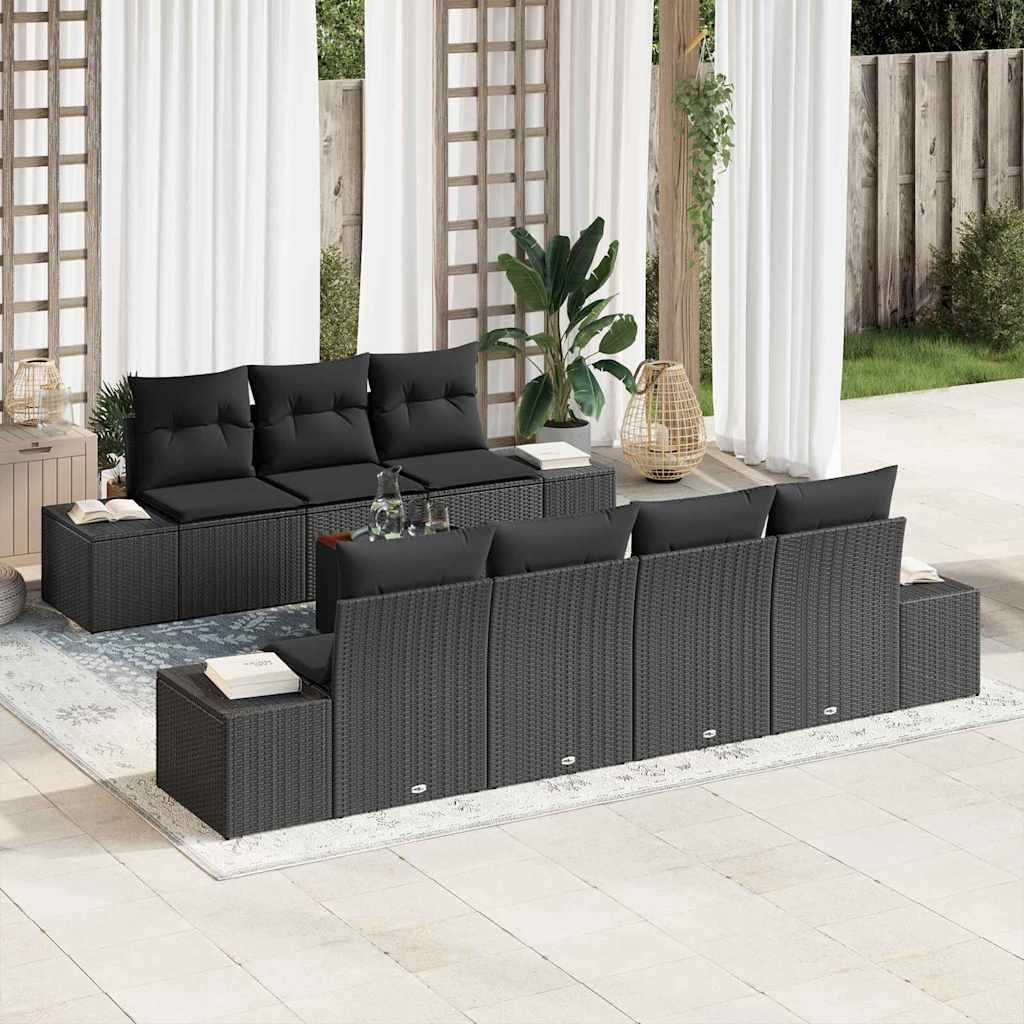 Gartensofa-set mit Speicher 8 pcs Schwarz und Creme Poly-Rattan
