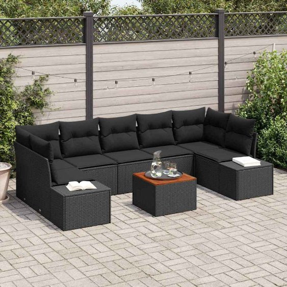 Garten-Sofa-Set 8 pcs Schwarz und Weiß