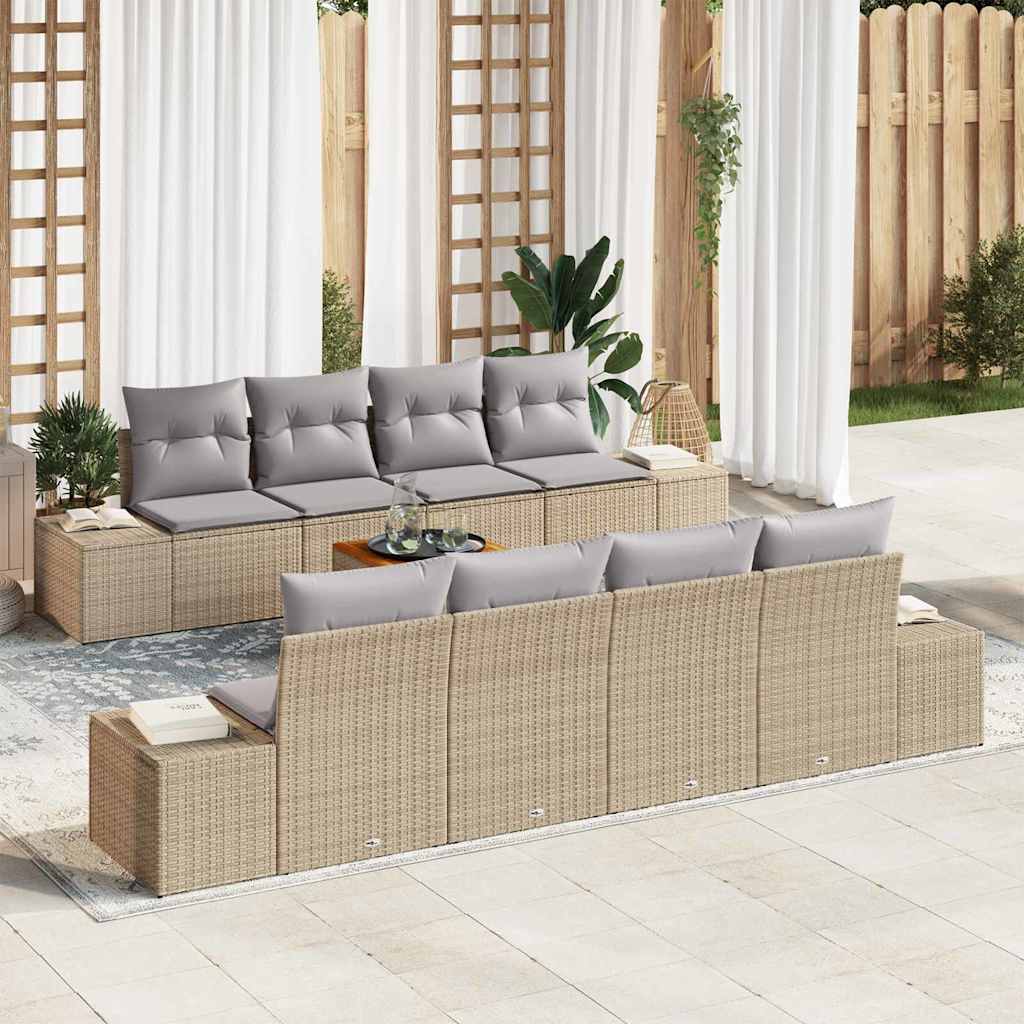 Gartensofa-set mit Speicher 9 pcs Schwarz und Creme Poly-Rattan