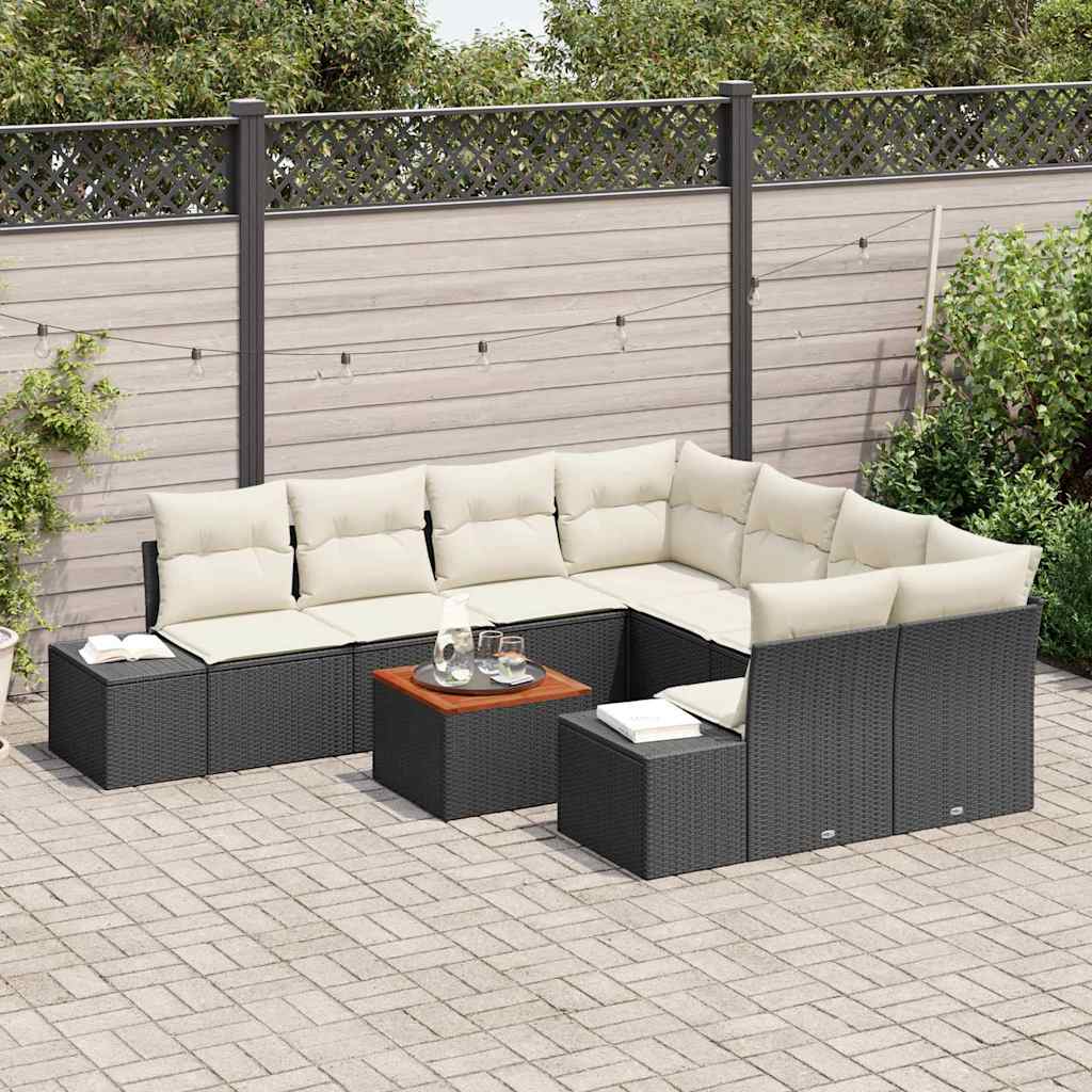 Garten-Sofa-Set 9 pcs Schwarz und Weiß
