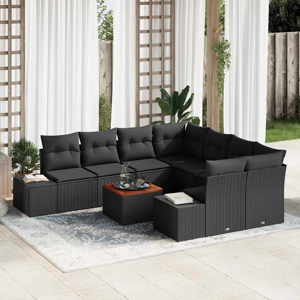 Garten-Sofa-Set 9 pcs Schwarz und Weiß