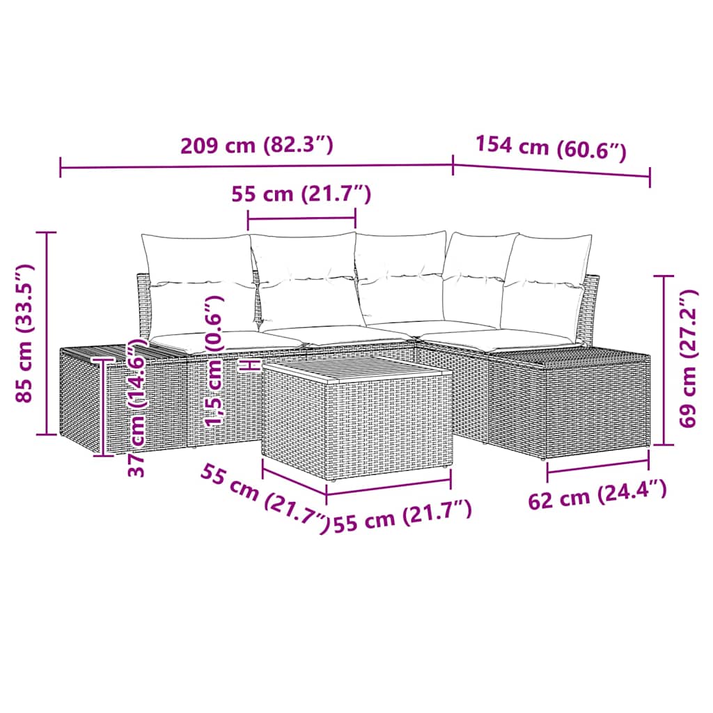 Gartensofa-set mit Speicher 5 pcs Schwarz und Creme Poly-Rattan