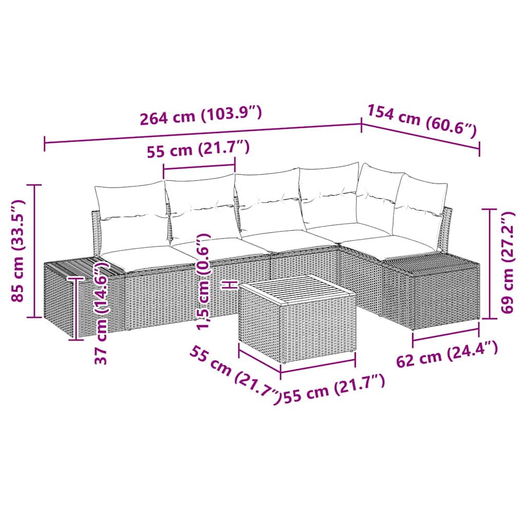 Gartensofa-set mit Speicher 6 pcs Schwarz und Creme Poly-Rattan