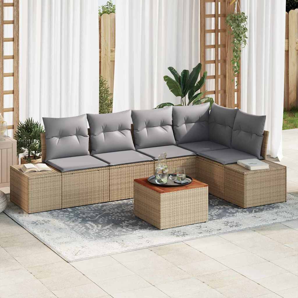 Gartensofa-set mit Speicher 6 pcs Schwarz und Creme Poly-Rattan