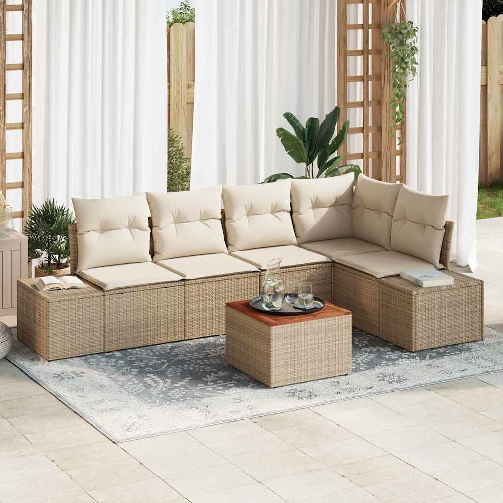 Gartensofa-set mit Speicher 6 pcs Schwarz und Creme Poly-Rattan