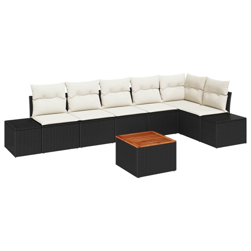 Gartensofa-set mit Speicher 7 pcs Schwarz und Creme Poly-Rattan