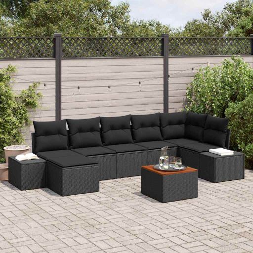 Garten-Sofa-Set 8 pcs Schwarz und Weiß