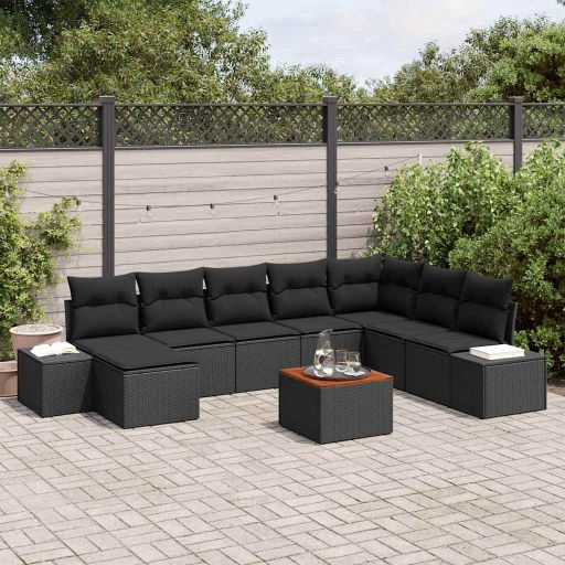 Garten-Sofa-Set 9 pcs Schwarz und Weiß