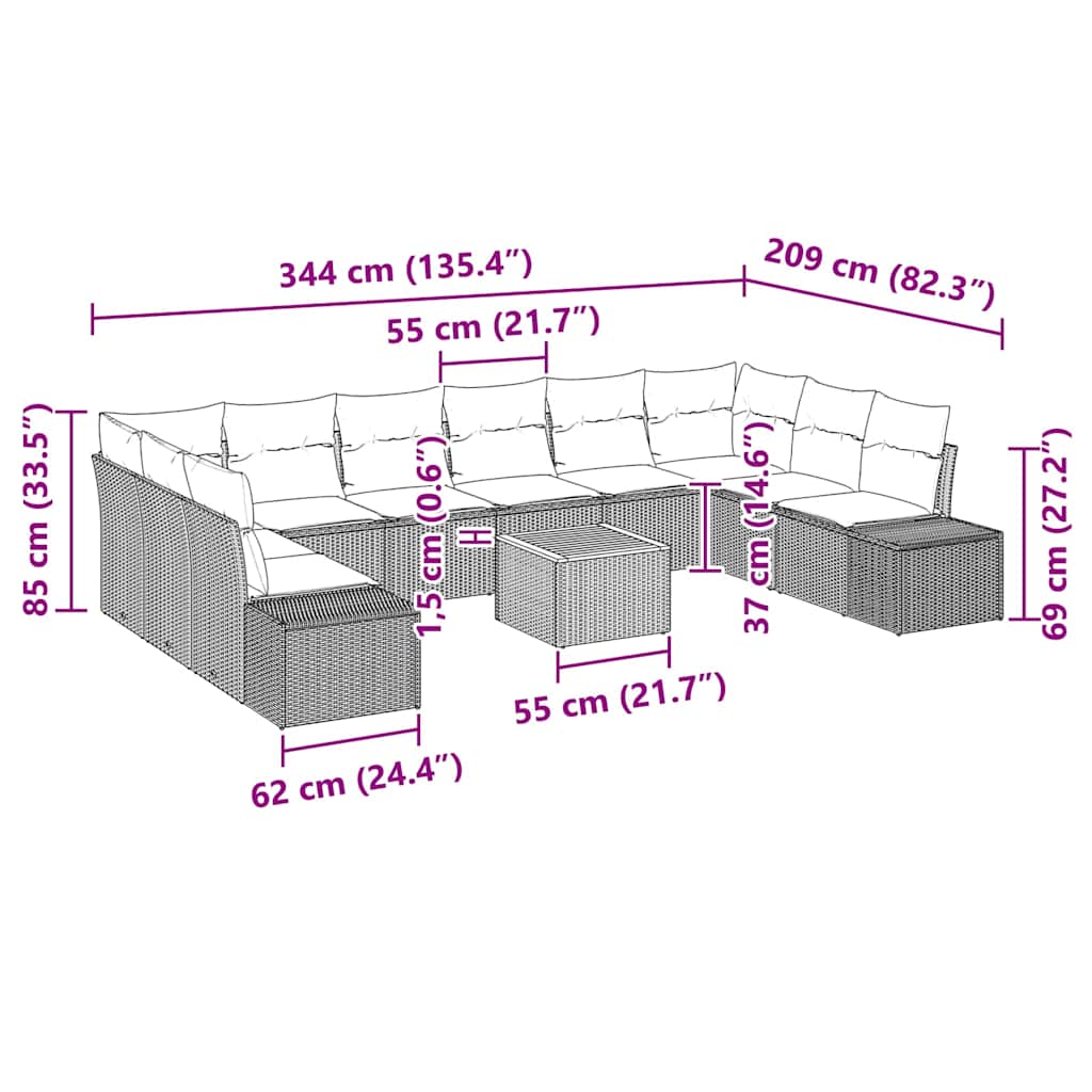 Garten-Sofa-Set 11 pcs Schwarz und Weiß