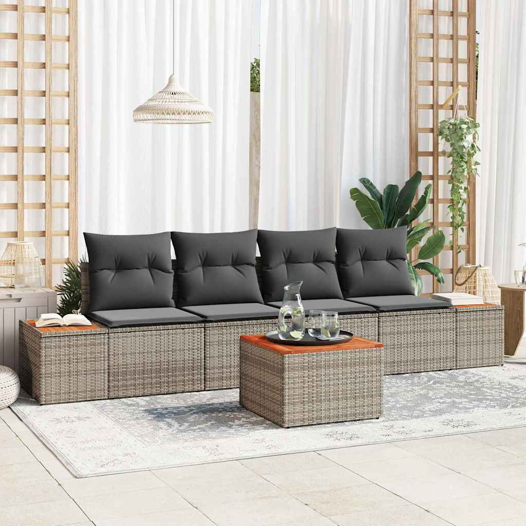 Garten-Sofa-Set mit Kissen 5 pcs Schwarz Poly Rattan