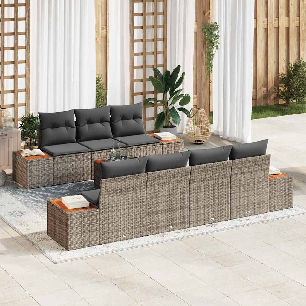 Garten-Sofa-Set mit Kissen 8 pcs Schwarz Poly Rattan