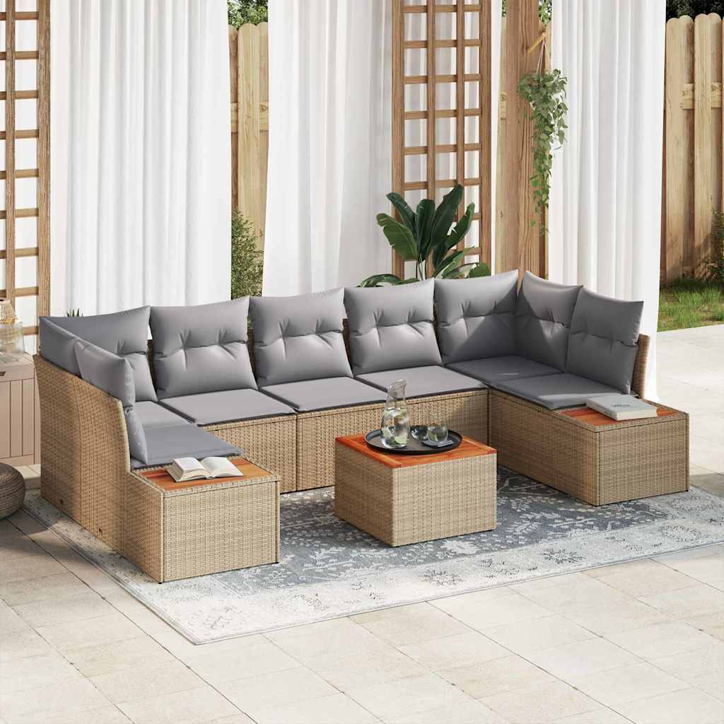 Garten-Sofa-Set mit Kissen 8 pcs Schwarz Poly Rattan