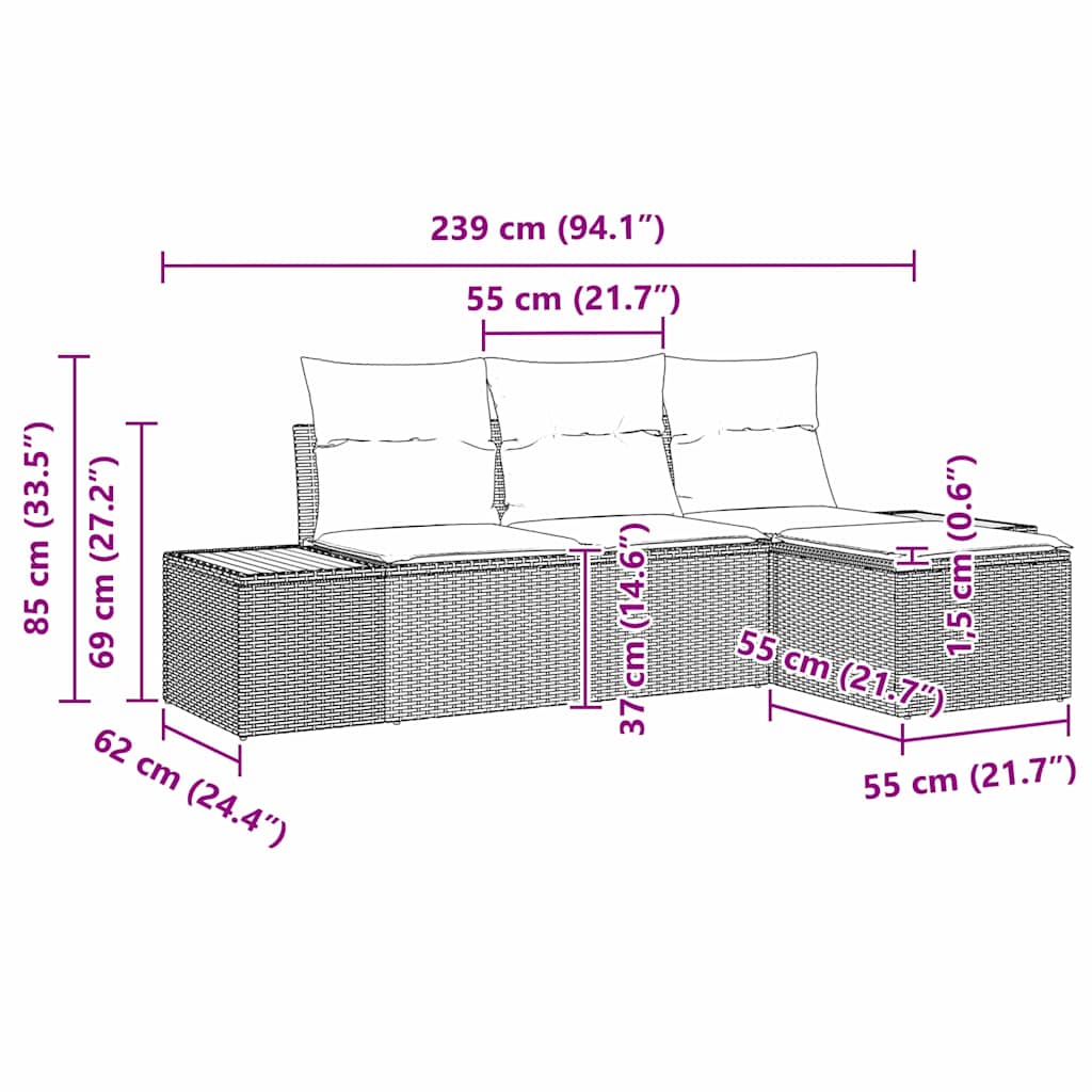 Gartensofa-set mit Kissen 4 pcs Schwarz und Creme Poly Rattan