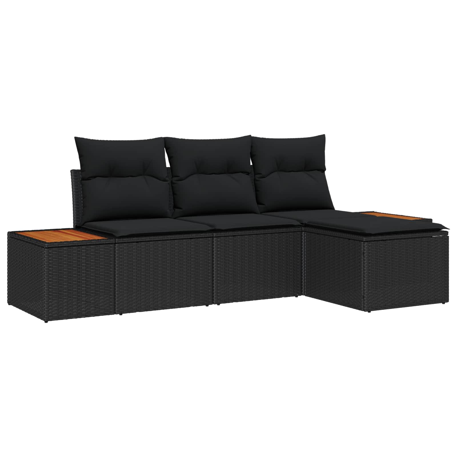 Gartensofa-set mit Kissen 4 pcs Schwarz und Creme Poly Rattan