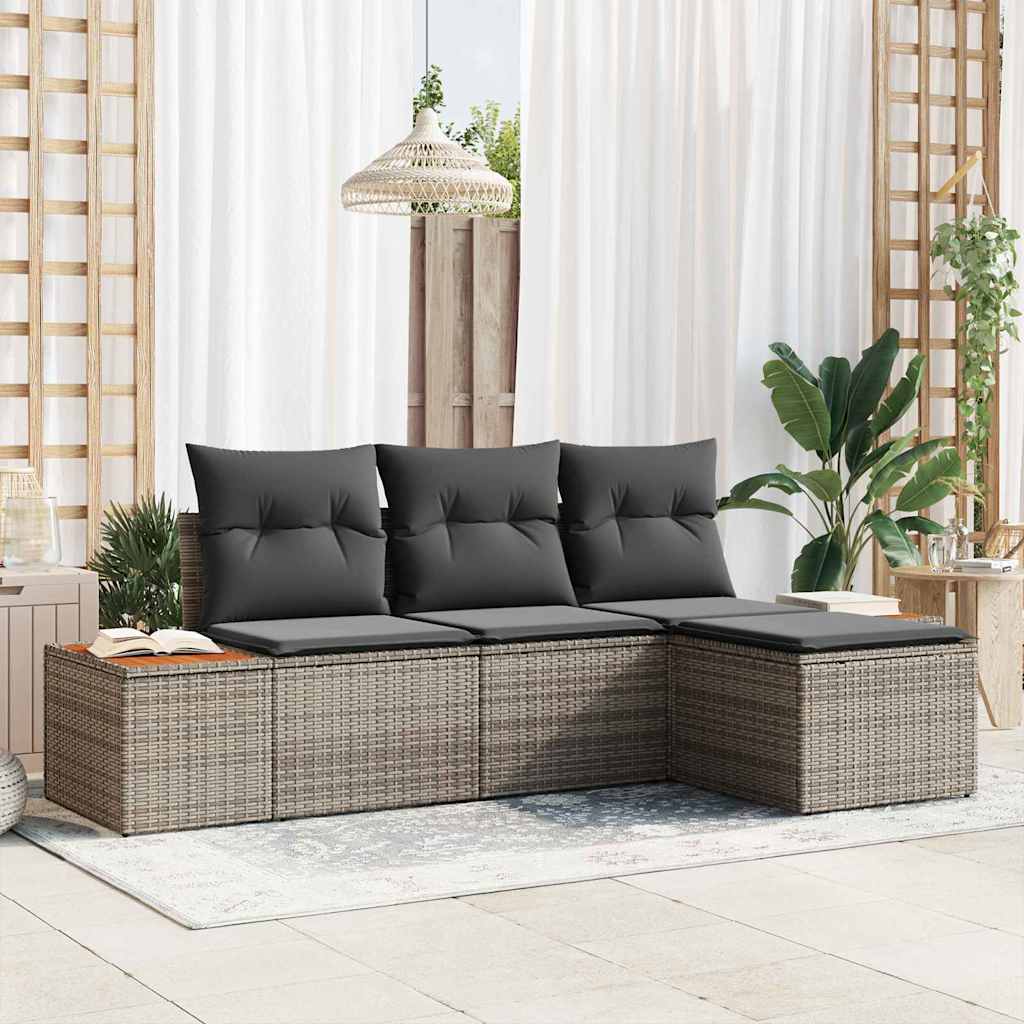 Gartensofa-set mit Kissen 4 pcs Schwarz und Creme Poly Rattan
