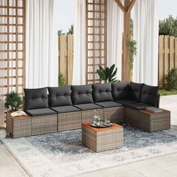 Garten-Sofa-Set mit Kissen 6 pcs Schwarz und Creme Poly Rattan