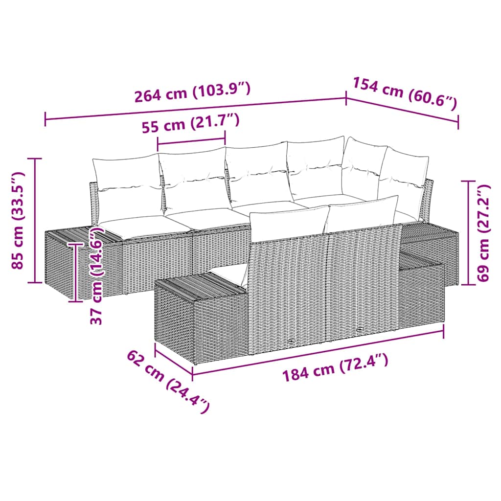 Gartensofa-set mit Kissen 7 pcs Schwarz und Creme Polyrattan