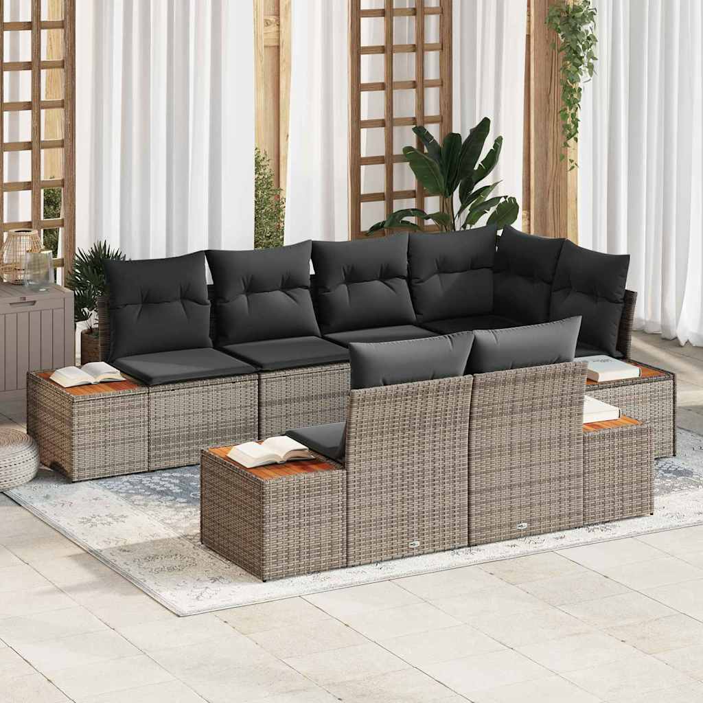 Gartensofa-set mit Kissen 7 pcs Schwarz und Creme Polyrattan