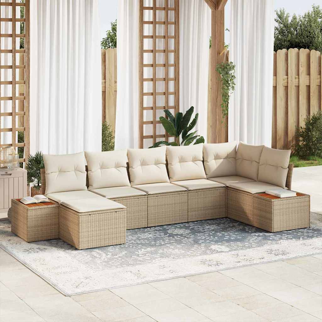 Gartensofa-set mit Kissen 7 pcs Schwarz und Creme Poly Rattan