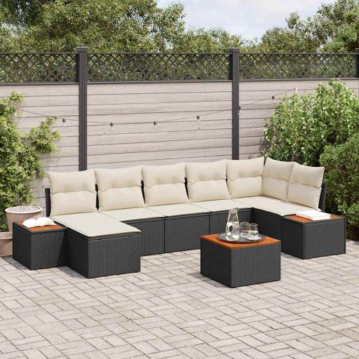 Gartensofa-set mit Kissen 7 pcs Schwarz und Creme Poly Rattan